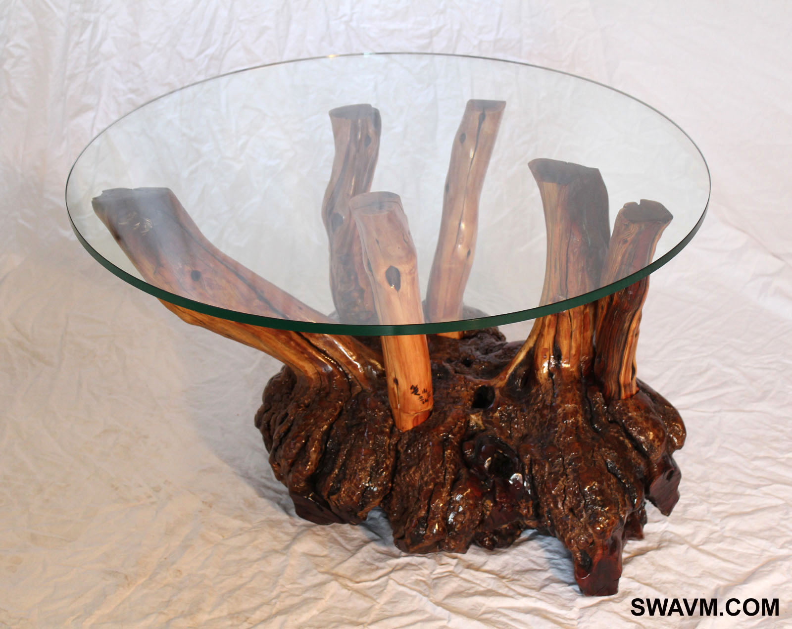 Glass Topped Coffee Table with Manzanita Base